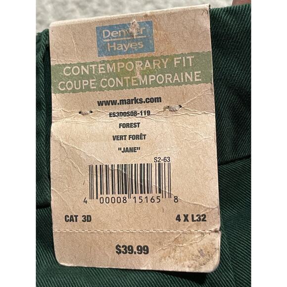 NWT Denver Hayes (31x31 actual) 4x32 Chino Khaki Pants Green Contemporary Fit - Picture 11 of 11